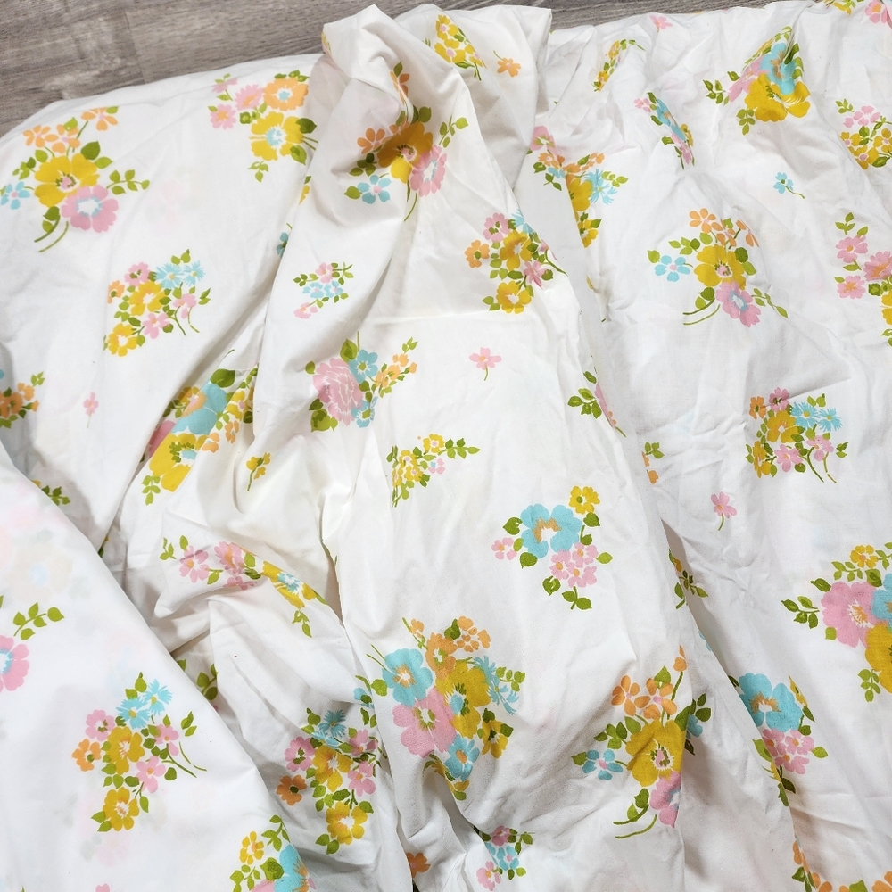 VINTAGE Retro 3pc Bedding 2 Floral Fitted Sheet 1 Top Sheet Twin - Picture 6 of 10